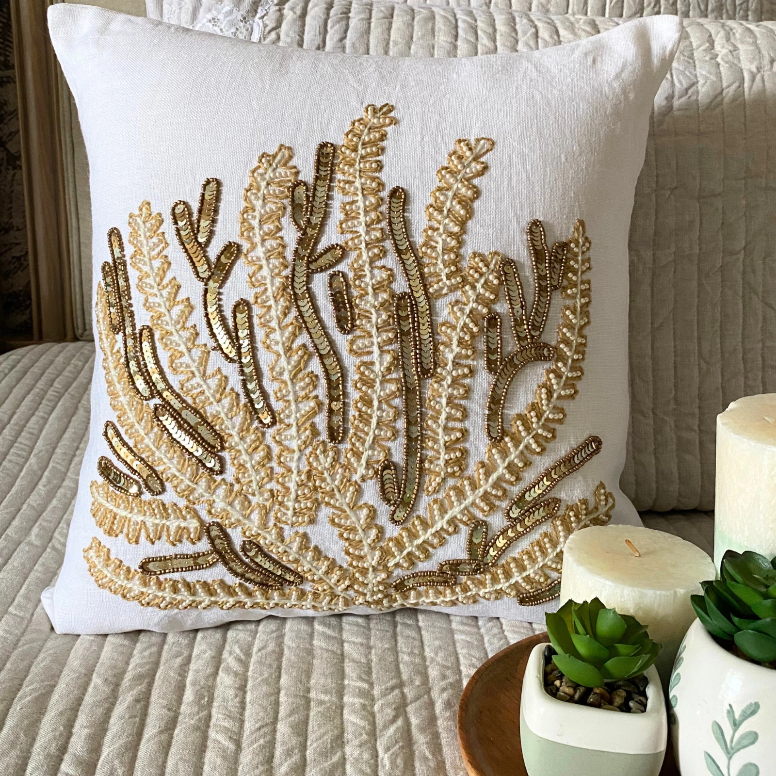 Couch Pillow Cover Ivory 16"x16", Home Decor Linen Fabric - Sea Weed Flow
Opens in a new window or t