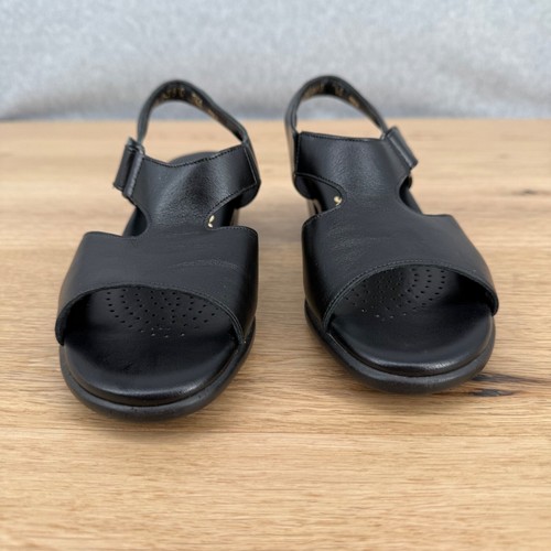 SAS Womens Suntimer Heeled Sandal Shoes Size 7.5 Slim AAA Black Leather Comfort - Picture 5 of 13