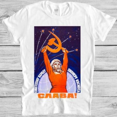 Sowjetischer Astronaut T-Shirt UdSSR Propaganda Weltraum Retro cool Geschenk Tee M331