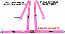 HOT PINK RACING HARNESS OFF ROAD 2" SEAT BELT 4 PT B&T ROLL BAR MOUNT BUGGY BELT