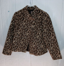 NWT Chicos 1 Womens 8 Fierce Faux Fur Ekimma Jacket Leopard Brown Rocky Taupe