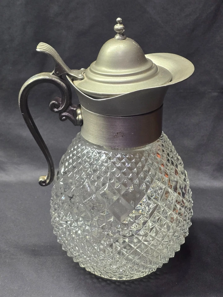 Jarro decantador vintage 2 qt garrafa em cristal pesado e estanho com câmara de gelo - Imagem 4 de 4