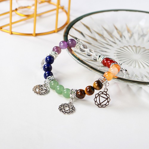 Glücksarmband Armband 7 Chakren Yoga Wulst Reiki Buddha Beads Edelstein Karma - Picture 9 of 14