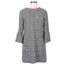 Zara Houndstooth Shift Dress Womens Medium Gray Plaid Retro Academia Midi Dress