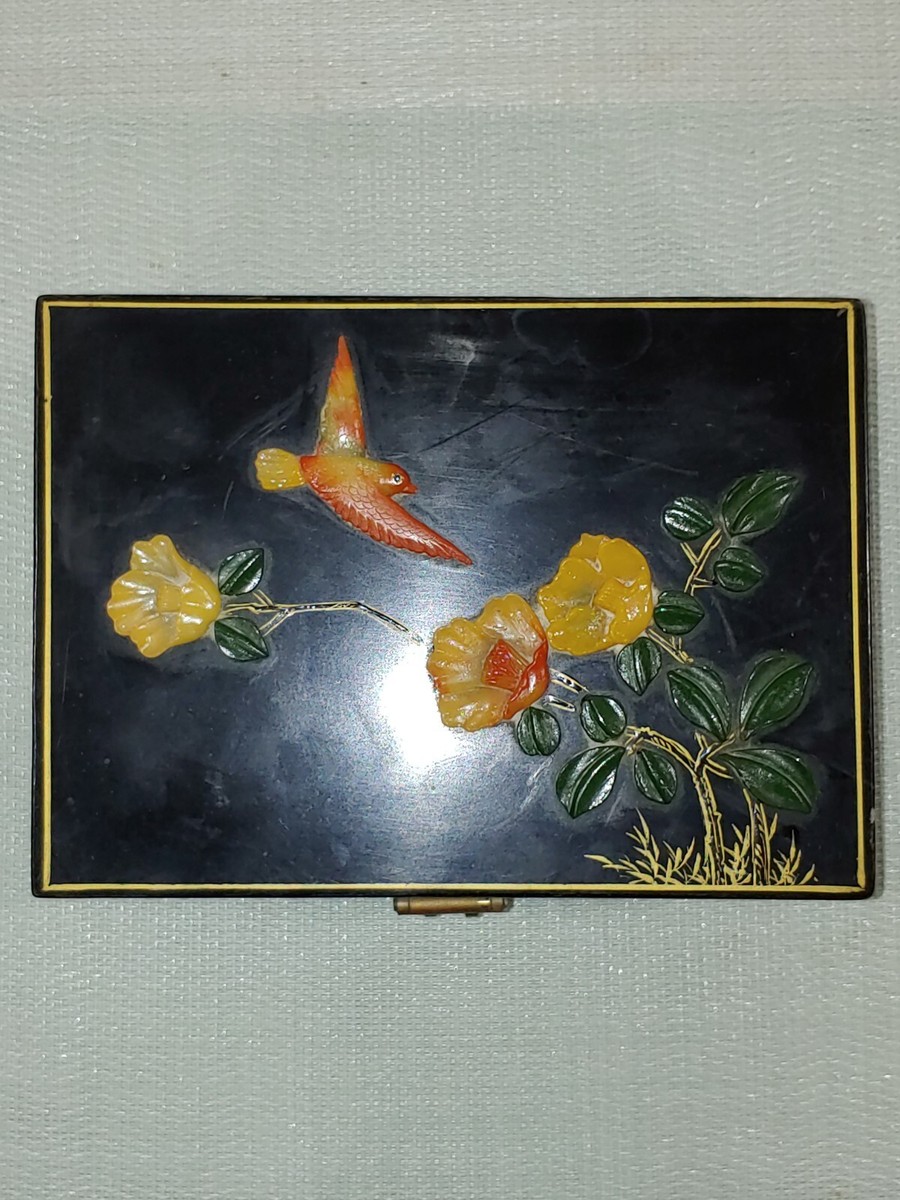 ◉セール！新品　木彫　箱　アンティーク　中国　花鳥 百宝嵌玉雕花鸟漆盒 Vintage Chinese Baibaoqian Jade Bird Lacquer