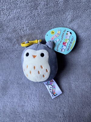 Brandneu mit Etikett Squishmallows Hoot graue Eule Clip weiches graues Plüschtier 3,5 Zoll 2019
