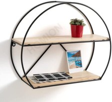2 Tier Half Circle Round Metal Decorative Wall Mounted Storage Wooden Shelve    