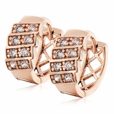 Pretty New Rose Gold Filled Clear CZ Accented 15mm Round Huggie Hoop Earrings