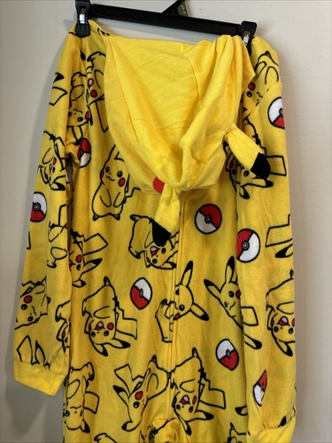 Pokemon Pikachu Hoodie Union Suit One Piece Pajamas Size 14-16 Boys - Picture 2 of 4