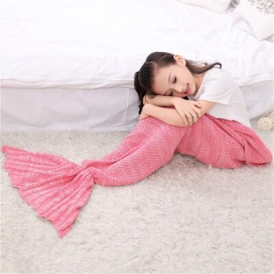 Throw Blanket Mermaid Tail for Kids, Pink Crotchet Mermaid Blanket