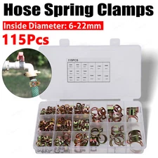 115 Spring Hose Clamp 6-22mm Fastener Kit Fuel Water Line Pipe Air Tube Clip Set