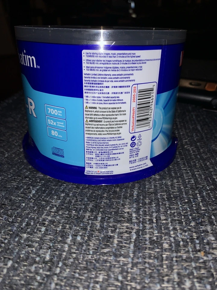 Verbatim CD-R Discs 700MB/80min 52x Spindle Silver 50/Pack 94691 New in Package - Image 3 of 3