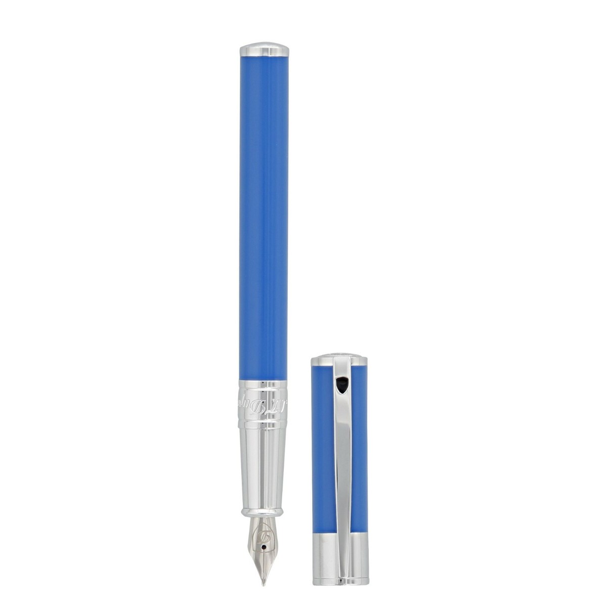 ST DUPONT D INITIAL ELECTRIC BLUE LACQUER & CHROME FOUNTAIN PEN