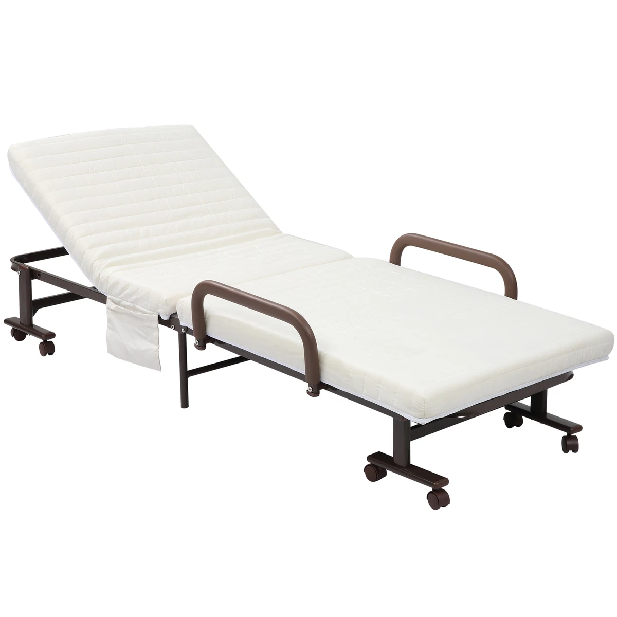 Folding Bed with Mattress Wheels Adjustable Backrest Brown