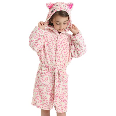 Kids Girls Robes Toddler Hooded Bathrobe Fleece Pajamas Dressing Gown 3T-12Y