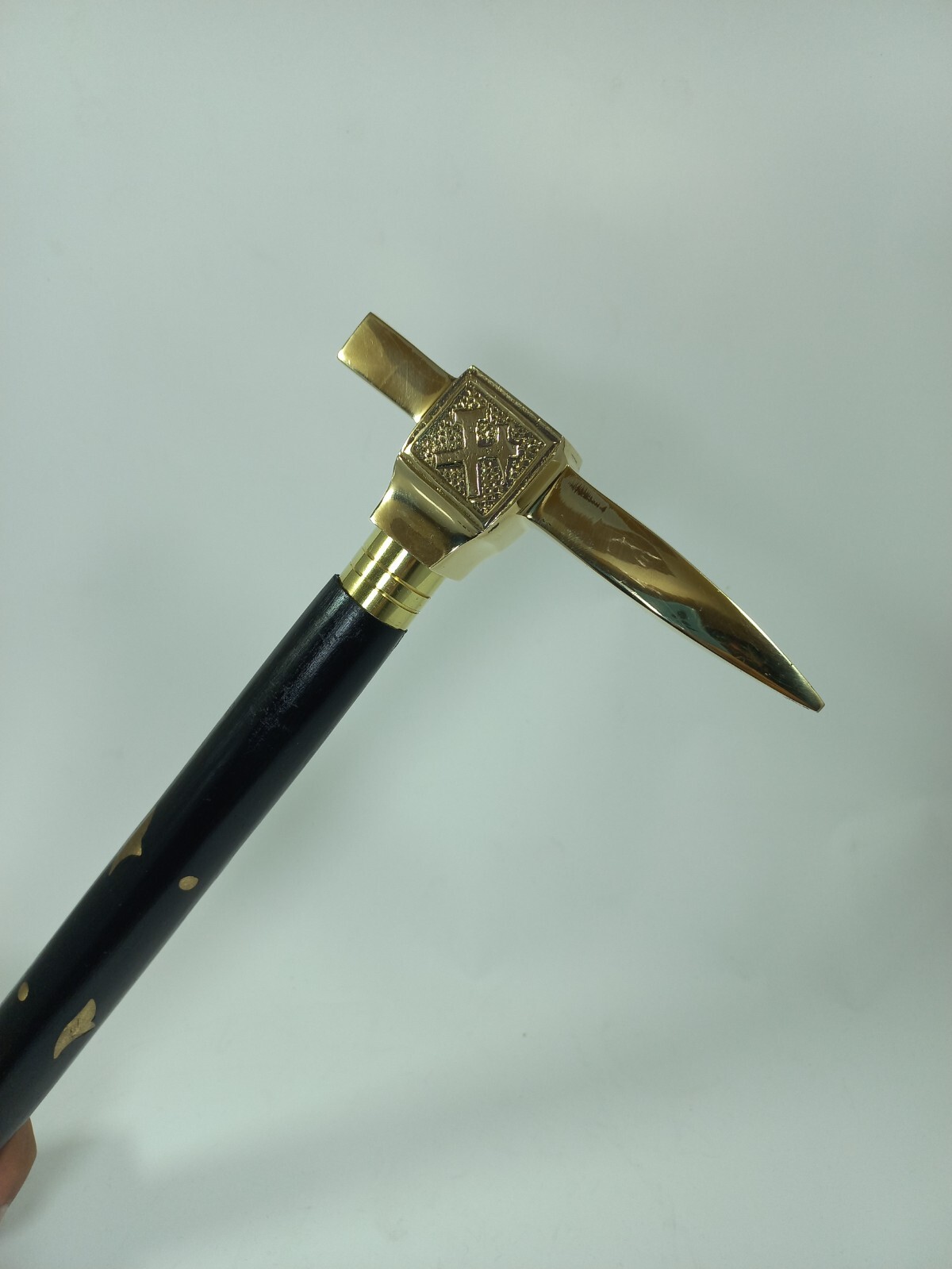 Vintage Solid Brass Axe Hammer Handle  Wooden Walking Cane For Grand Father gift