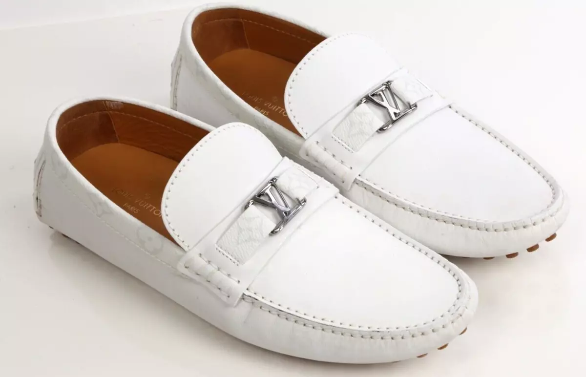 Louis Vuitton White Leather Monogram Canvas Hockeinheim Loafers