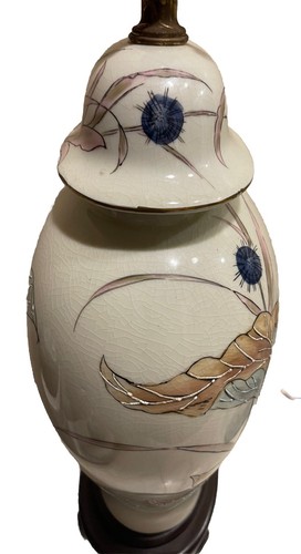 Vintage Floral Ginger Jar Hand Painted Table Lamp MCM Hollywood Regency Unique - Picture 7 of 13