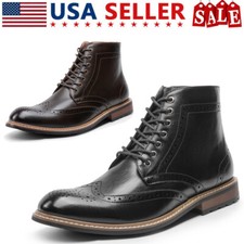 Men's Dress Ankle Motorcycle Boots Wingtip Toe Side Zipper Closure