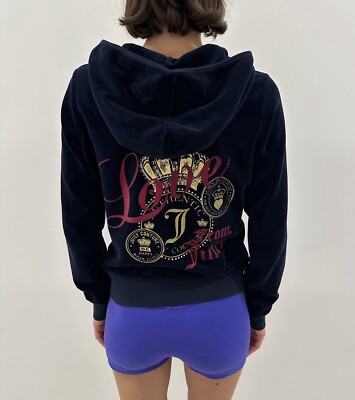 Juicy Couture Zip up Hoodie Velvet Velour y2k Blue Size L | eBay
