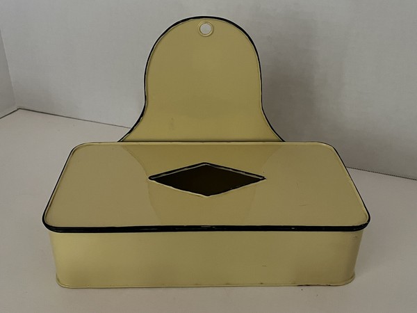 True VTG French Enamelware Wall Hung Tissue Box Kitchen/Bathroom Canister