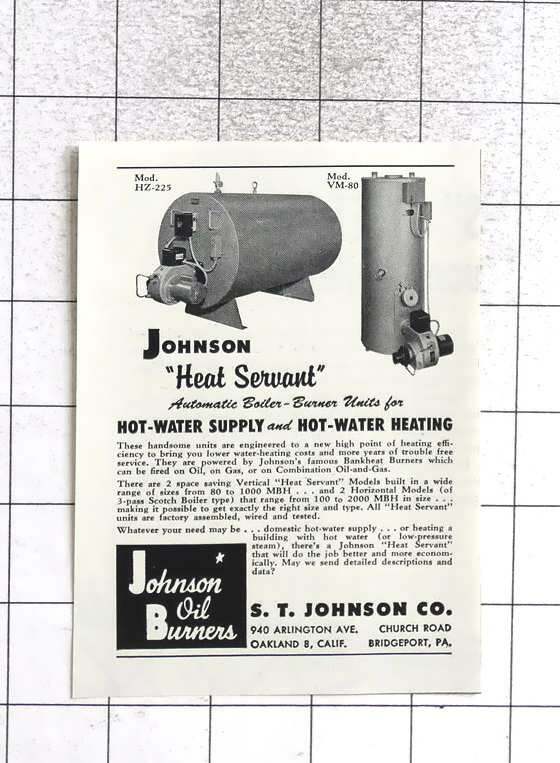 1961 S T Johnson Co Oil Burners Oakland And Bridgeport eBay