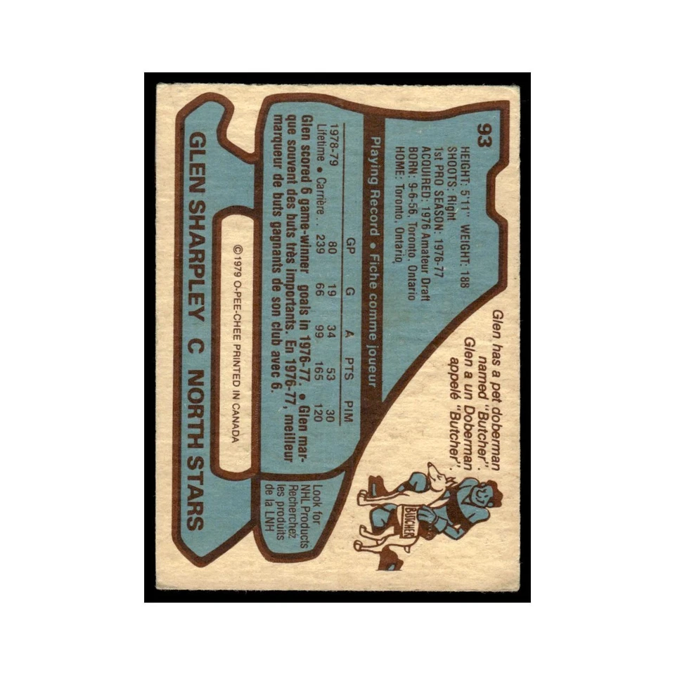 Glen Sharpley 1979 O-Pee-Chee #93 Minnesota North Stars Hockey Card VG - Image 2 of 3