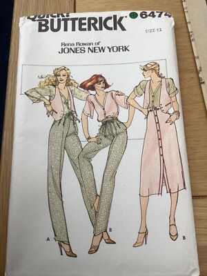 80er Jahre Original Butterick Rena Rowan New York Schnittmuster 6474 Gr. 12