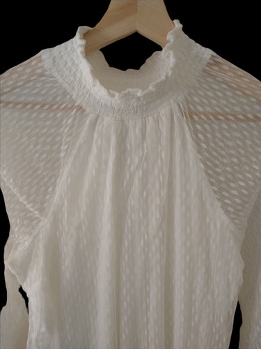 Nina Leonard Kleid L transparent Stehkragen Langarm gepunktet Overlay Dress in Ivory - Bild 7 von 8