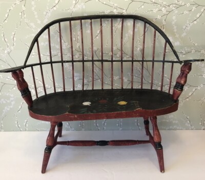 Vintage Windsor Style Doll Bear Wooden Love Seat Chair Bench