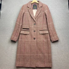 JOULES Coat UK 10 Tweed Wool Jacket Long Country Covert Races Duchess Plaid