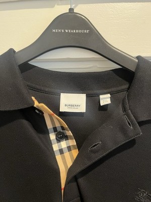 Burberry Brit Polo Shirt Mens 2XL Nova Check Black Long Sleeve Collar