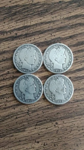 New Listing1912 Barber Half Dollar Silver 50C Coins Lot of 4