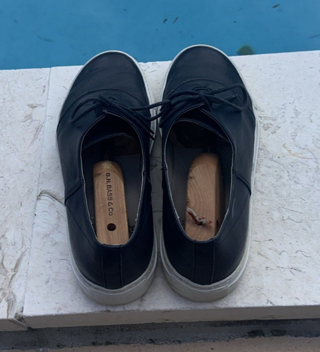 Del Toro Blue Leather Rubber Sole Lace Up Low Top Sneakers Sz 9 Made In Italy