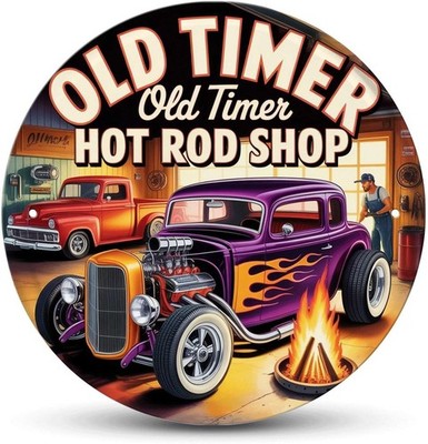 Old Timer Hot Rod Garage Print Aesthetic Tin Metal Signs Home Décor 8x8 