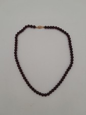 Deep Red Glass Bead Necklace Gold Tone Clasp