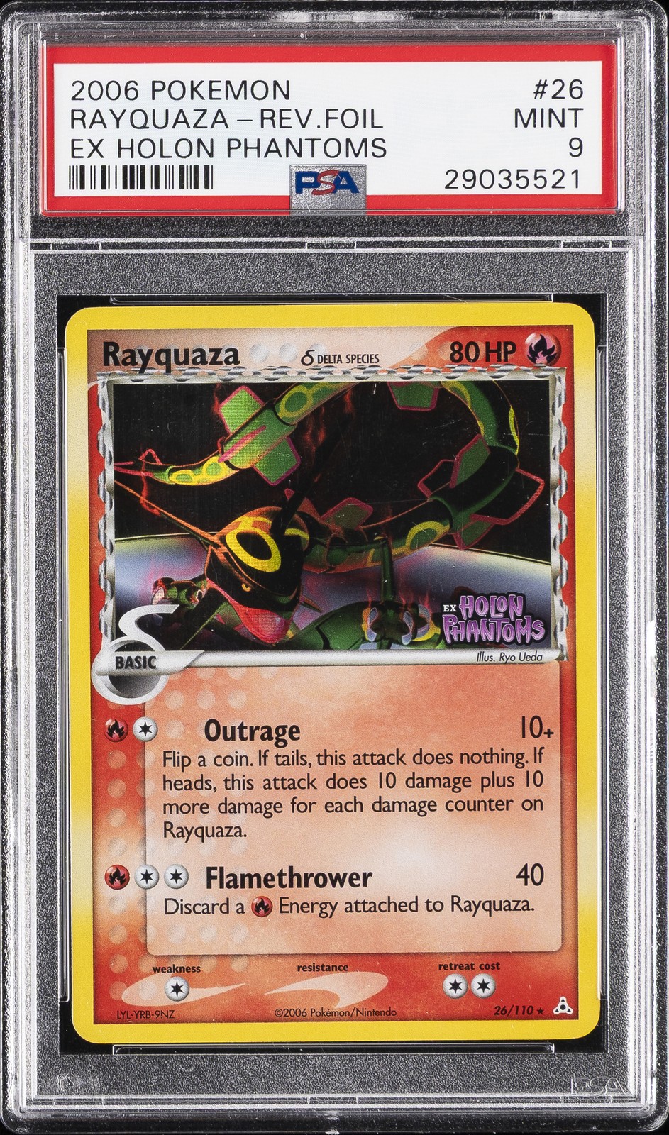 2006 POKEMON EX HOLON PHANTOMS #26 RAYQUAZA-REVERSE FOIL PSA 9