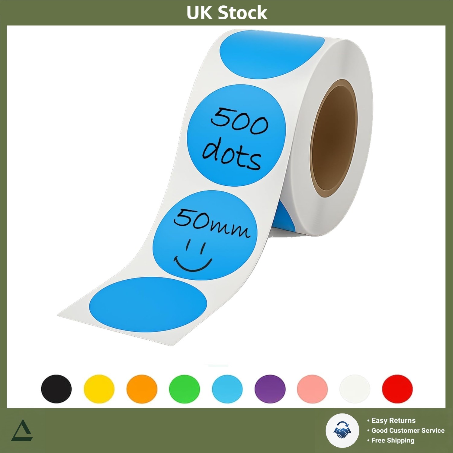 Vibrant Cyan Blue Semi Gloss Round Sticky Labels Roll Writable 50mm 500 Pack