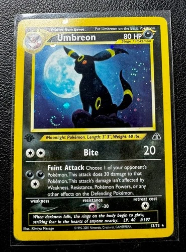 1st Edition Umbreon SWIRL 13/75 Holo Rare Pokemon Card Neo Discovery Rare