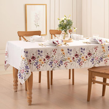 Home Fashions Poppy Wildflower Botanical Border Fabric Tablecloth, Rectangle, 60