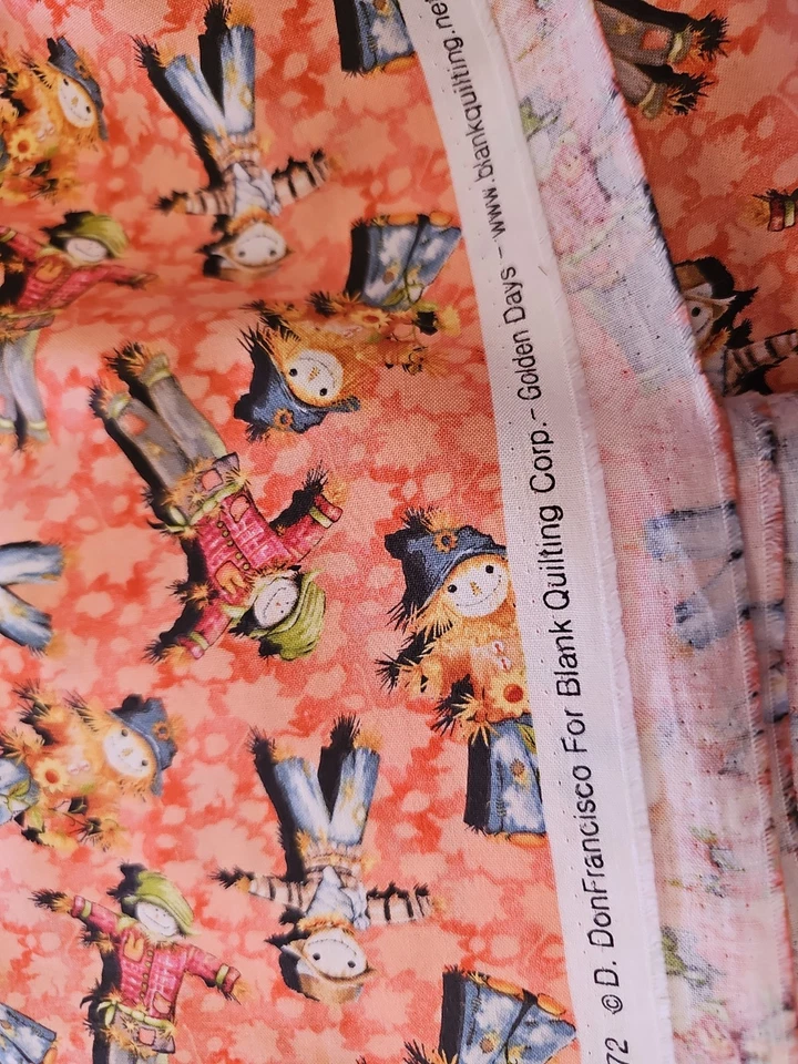 Tela de algodón Golden Days espantapájaros otoño cosecha acolchado en blanco por yarda   Foto 4 de 4