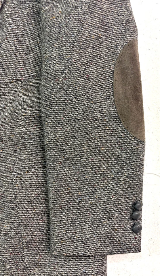 复古 Stafford 粗花呢骑行夹克 42R 灰色斑点西装夹克运动外套肘部贴片 — 第 2/4 张图片