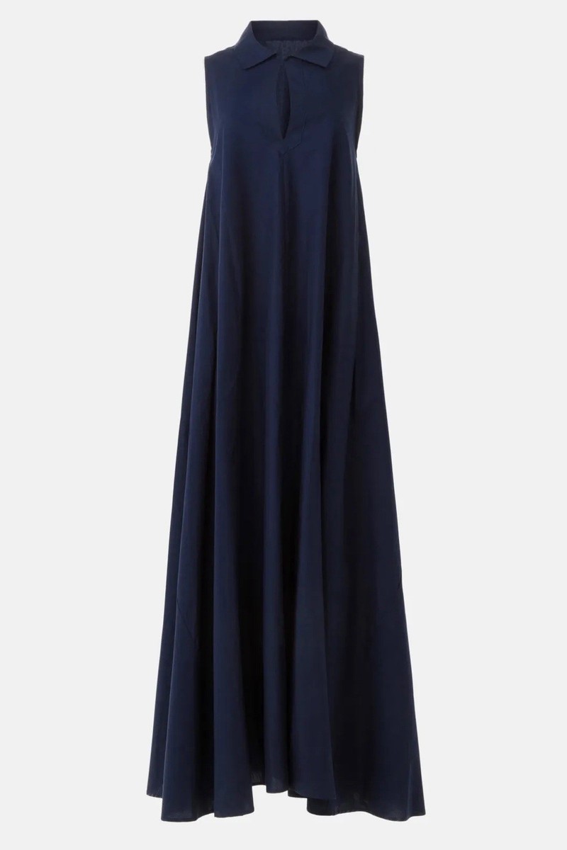 Emporio Armani $395 Cotton Poplin Maxi Dress Navy Blue Casual Size