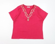 Bonmarch&eacute; Damen Tunika Bluse rosa bestickt Baumwolle Gr&ouml;&szlig;e L