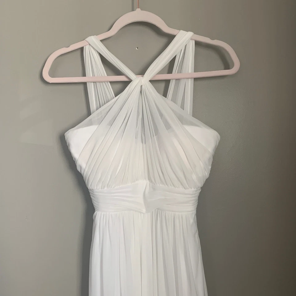 Alfred Sung A-Line Wedding Dress Halter Wrap Neck White Size 00 Chiffon Corset - Image 4 of 4