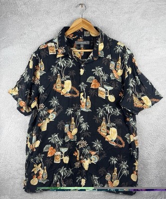 Croft & Barrow Herren XL Hawaiihemd Schwarz Viskose Tropical Cocktail