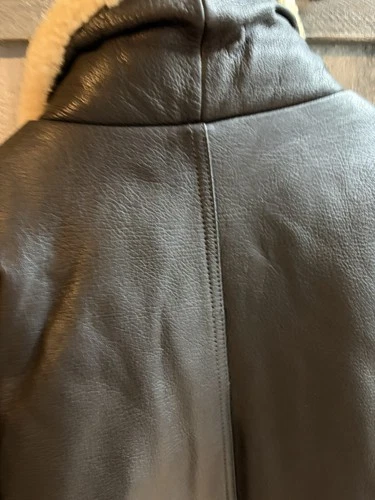 Vintage Perry Ellis Aviator Leather Jacket Mens Large sheepskin Collar image 11