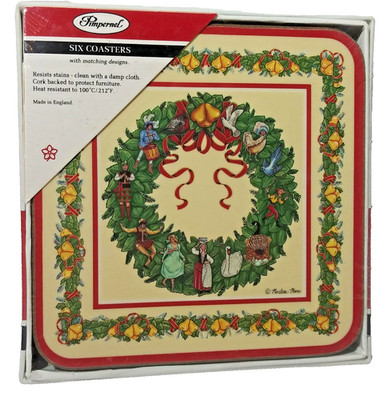 New Pimpernel Drink Coasters Set of 6 Marlene Moore 12 Days Of Christmas Design