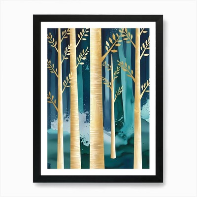 Birkenwald Leinwandbild Kunstdruck gerahmt Wandbild Poster Leinwanddruck Bild