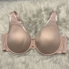 Curvy Couture 44DD Bra Pink Sheer Mesh Plunge T Shirt Underwire Back Close 1310